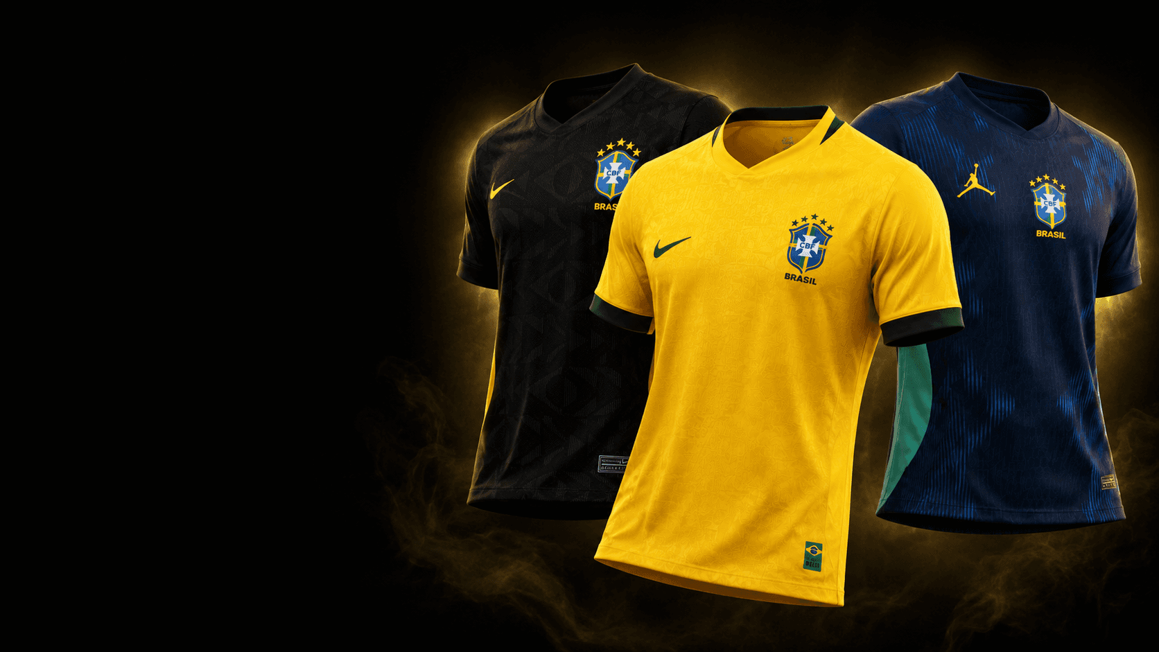 Camisas da seleção brasileira: amarela, preta e azul