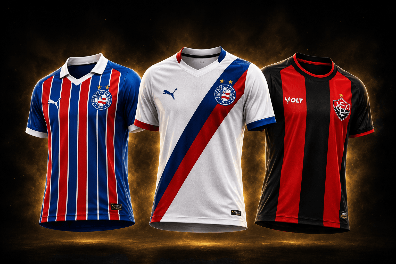 Camisas da seleção brasileira: amarela, preta e azul
